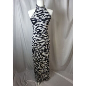 St John Couture long dress. Superb blue and white Santana knit. Zebra print